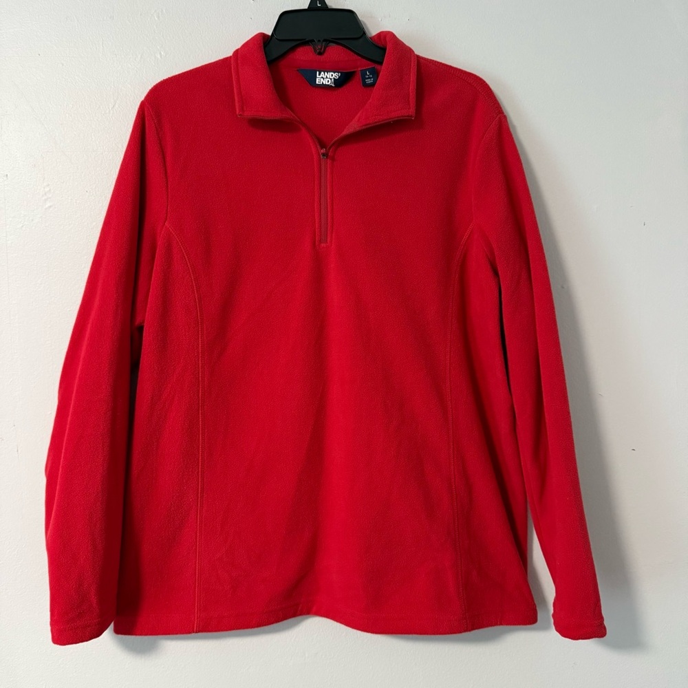 Lands End‎ Fleece Pullover Red Quarter Zip Women's Size L Antistatic NWT